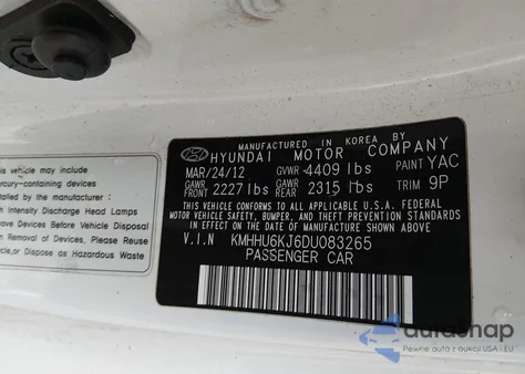 2013 Hyundai Genesis 3.8 Track z USA, uszkodzony, nr VIN KMHHU6KJ6DU083265